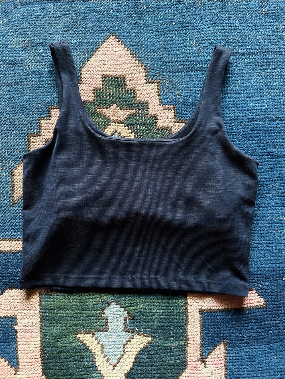 Beyond Yoga Navy Ribbed Scoop Neck Crop Tank